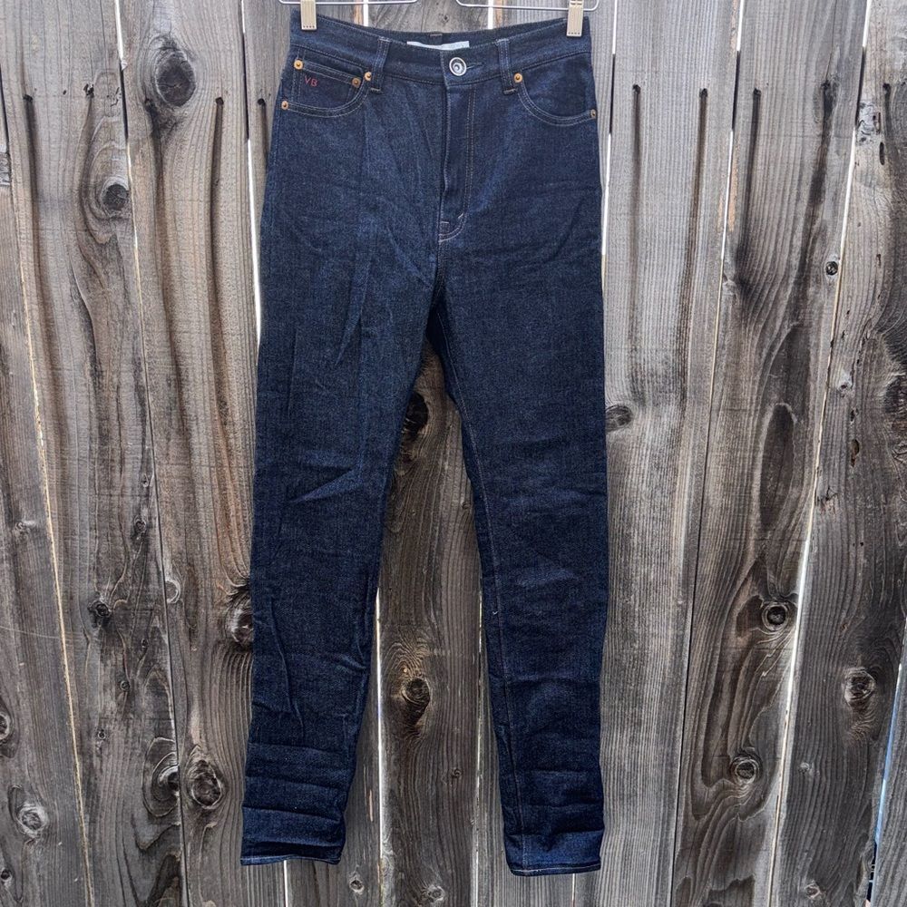 VICTORIA BECKHAM High Rise Skinny Leg Raw Denim Jeans Dark wash Womens Size 25